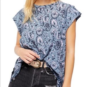Free People High Tide Tee Chambray Combo NWT XL